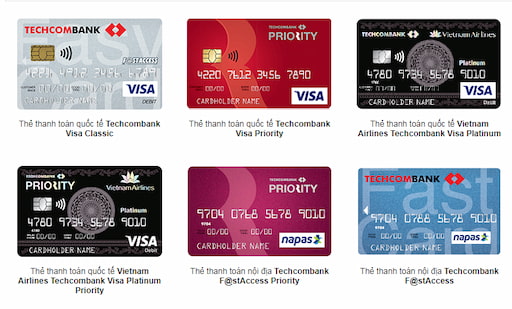 Một số loại thẻ Techcombank phát hành