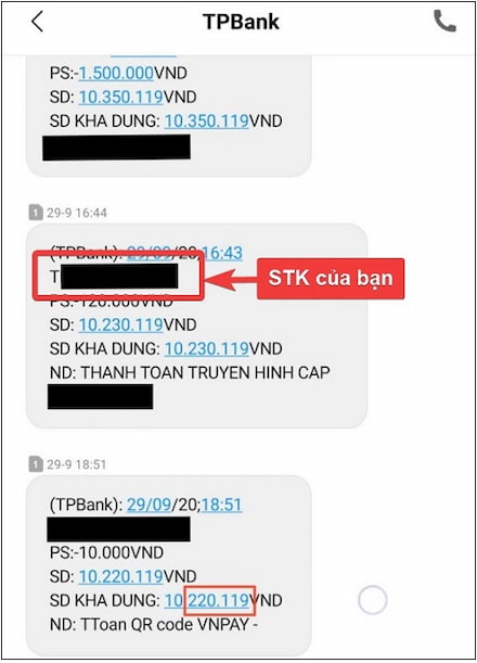Tra Cứu Số Tài Khoản TPBank Qua SMS Banking