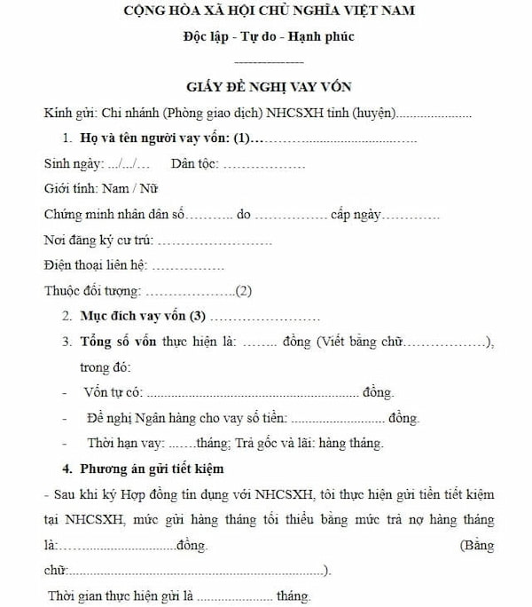 Mẫu giấy đơn đề nghị vay vốn sinh viên Vietcombank